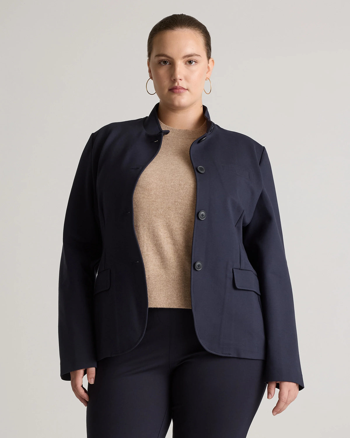 Ultra-Stretch Ponte Stand Collar Blazer - XS / Navy Main image