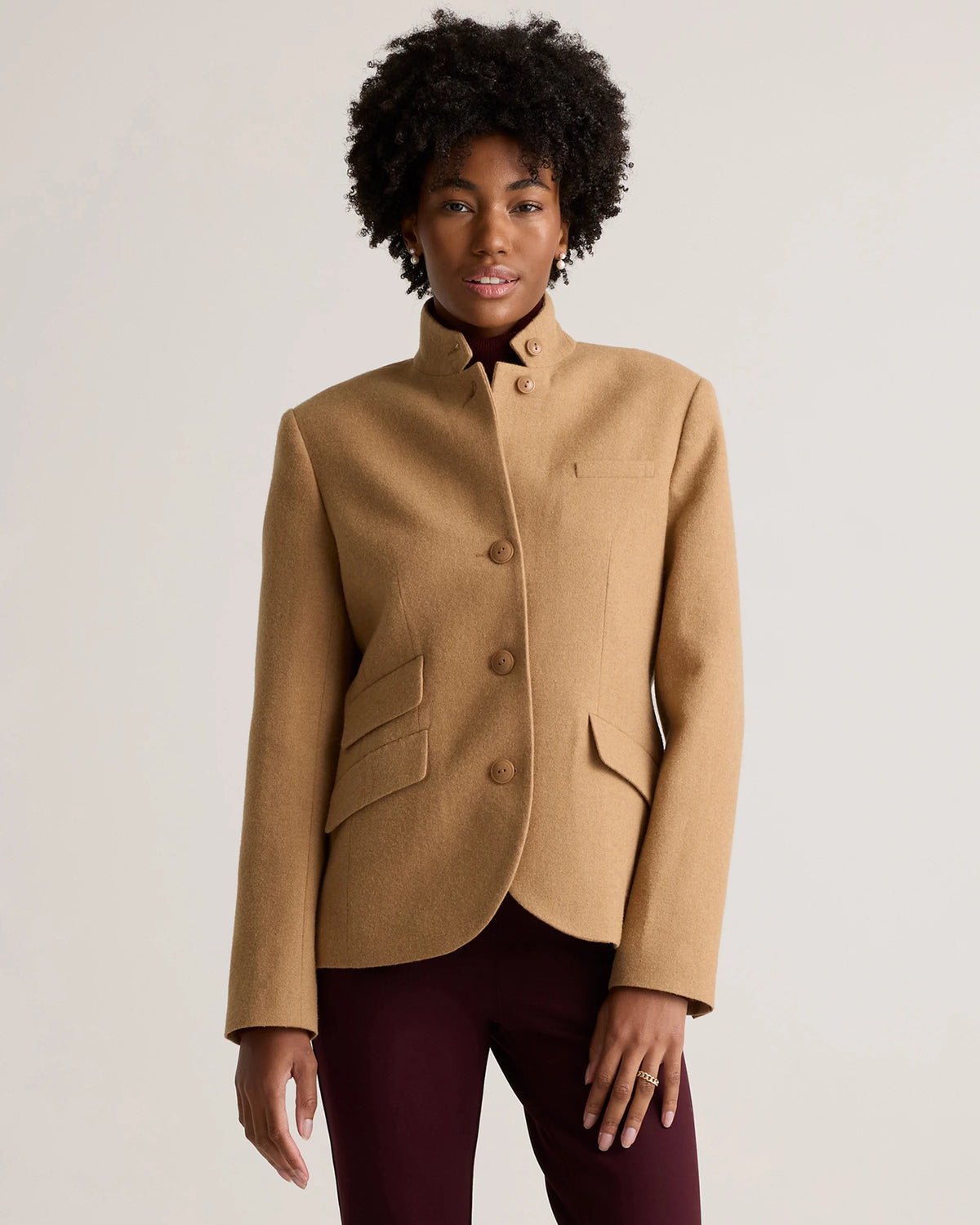 Italian Wool Stand Collar Blazer - XS / Warm Camel Main image