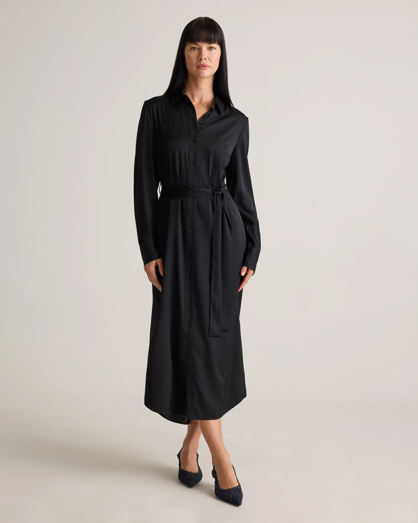 Washable Stretch Silk Maxi Shirt Dress - XS / Moonstone Blue