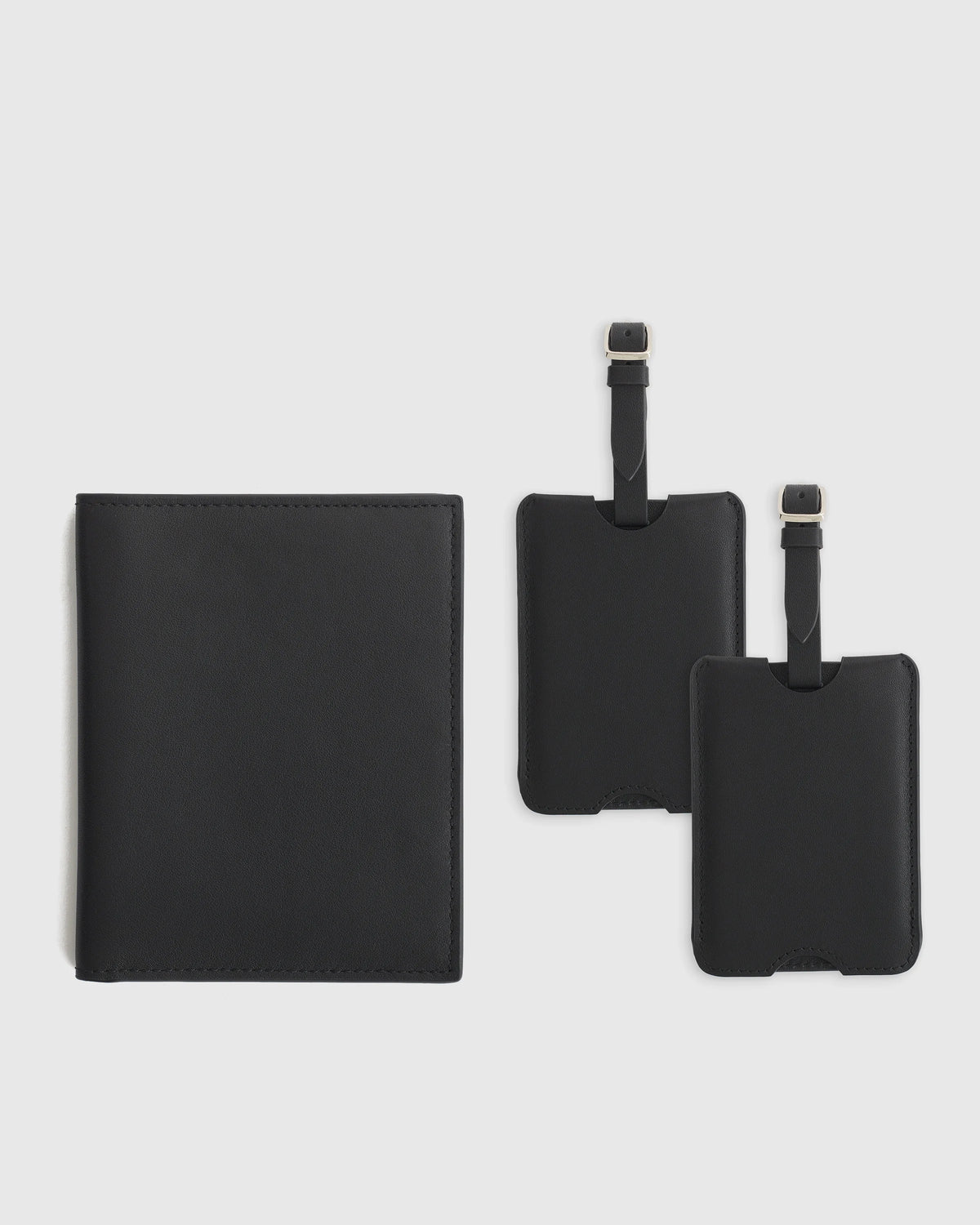 Nappa Leather RFID Blocking Passport Holder & Luggage Tags Set - One Size / Black Main image