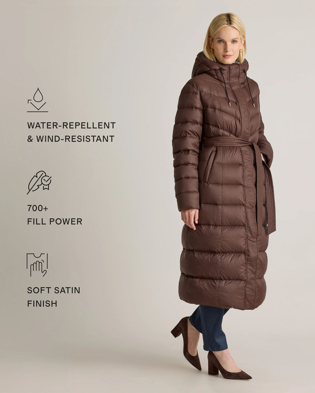 Responsible Down Belted Puffer Maxi Coat - XS / Morel Grey