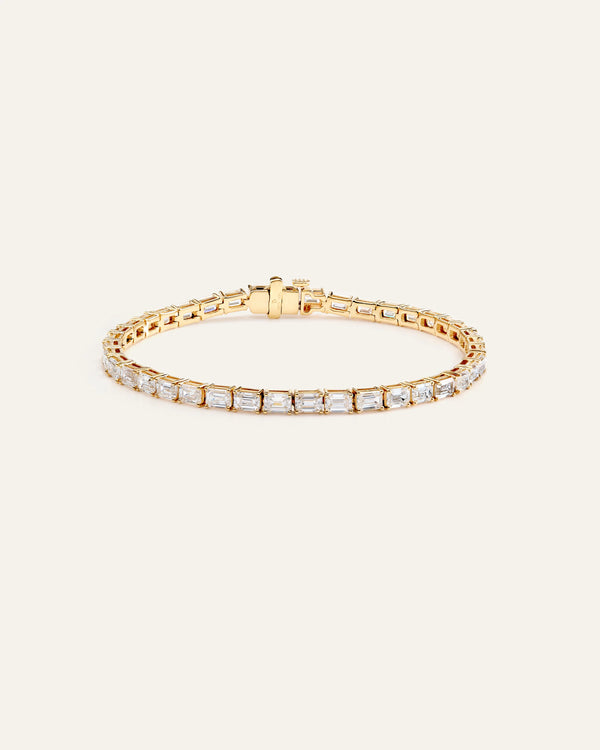 14K Gold Lab Grown Diamond East-West Emerald Tennis Bracelet - 10ctw - 6.5" / Yellow Gold