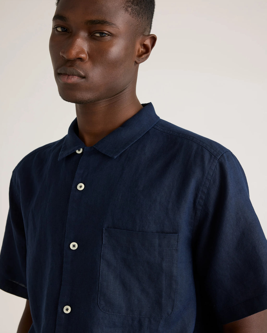 100% European Linen Camp Shirt - XS / Sky Blue Mariner Stripe
