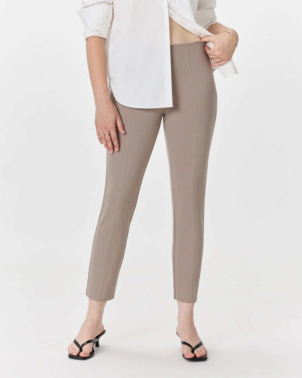 Ultra-Stretch Ponte Pintuck Ankle Pants - XS / Ecru