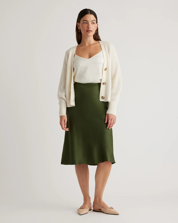 100% Washable Silk Skirt - XS / Champagne