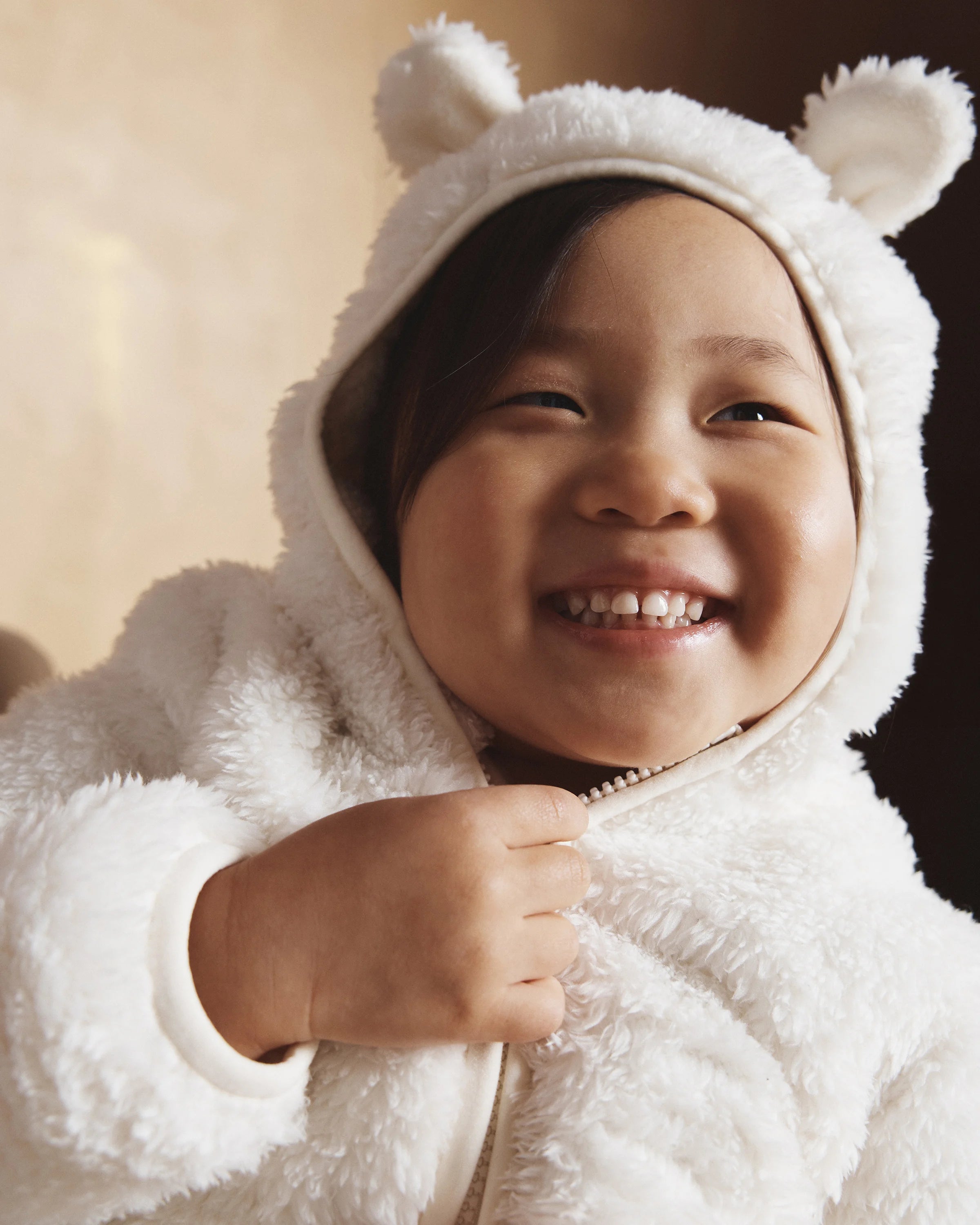 Recycled Sherpa Fleece Bear Hood Jacket - 2T / Ivory Secondary image