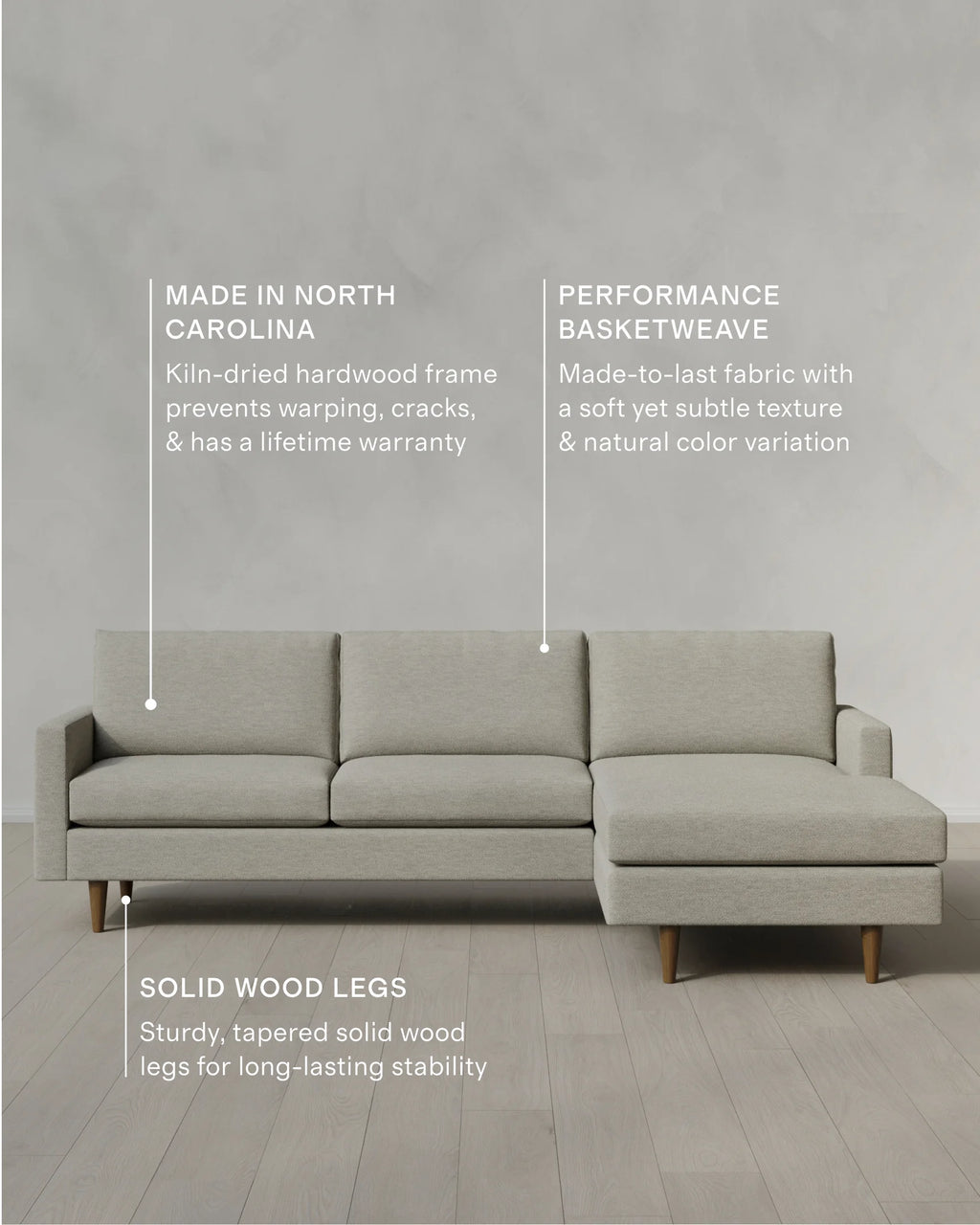 Atlas Midcentury Chaise Sectional in Performance Basketweave - 106" Right Arm / Navy