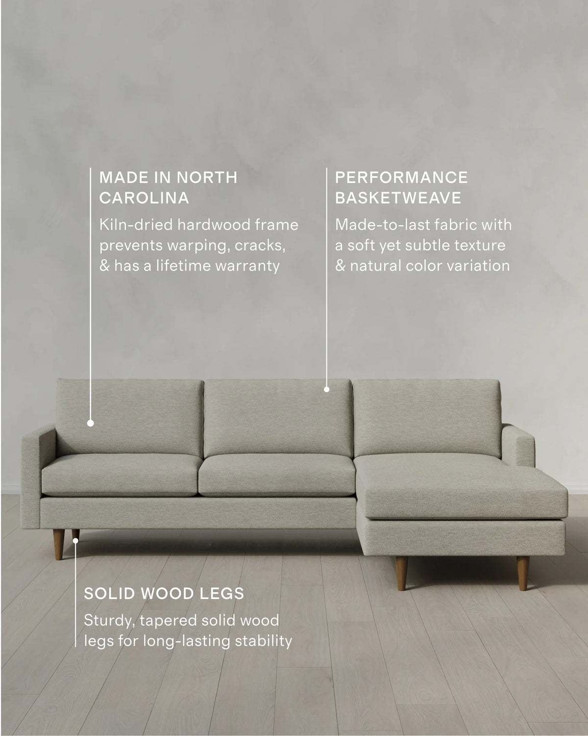 Atlas Midcentury Chaise Sectional in Performance Basketweave - 106" Right Arm / Navy