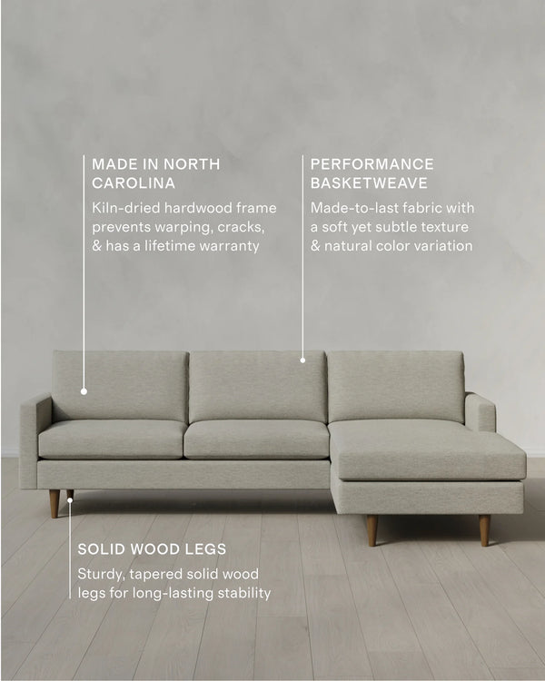 Atlas Midcentury Chaise Sectional in Performance Basketweave - 106" Right Arm / Navy