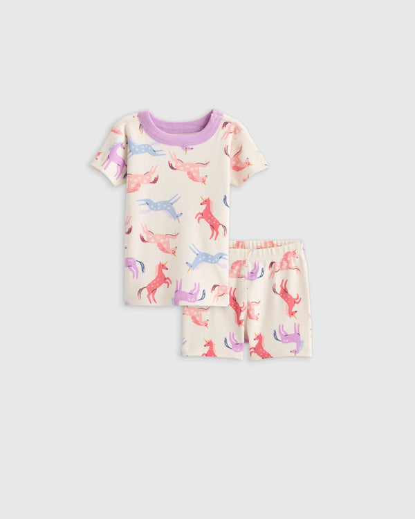 100% Organic Cotton Short Sleeve and Shorts Pajama Set - 12-18M / Navy Stripe