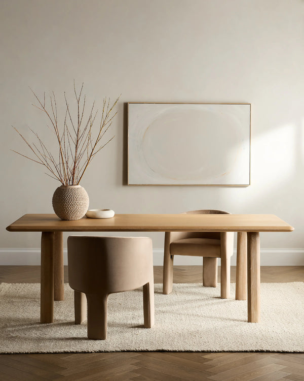 Solid Wood Dining Table with Rounded Legs - One Size / Natural Oak