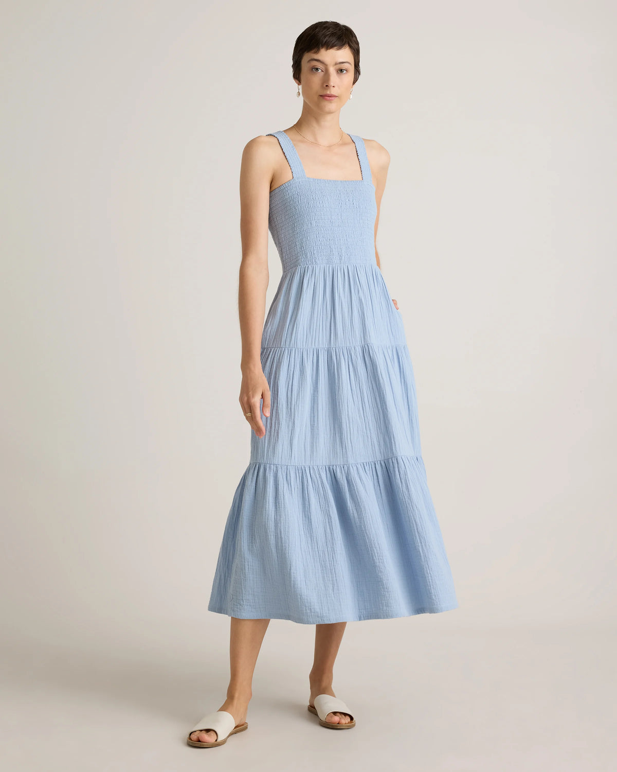 100% Organic Cotton Gauze Smocked Sleeveless Maxi Dress - XS / Ocean Breeze Main image