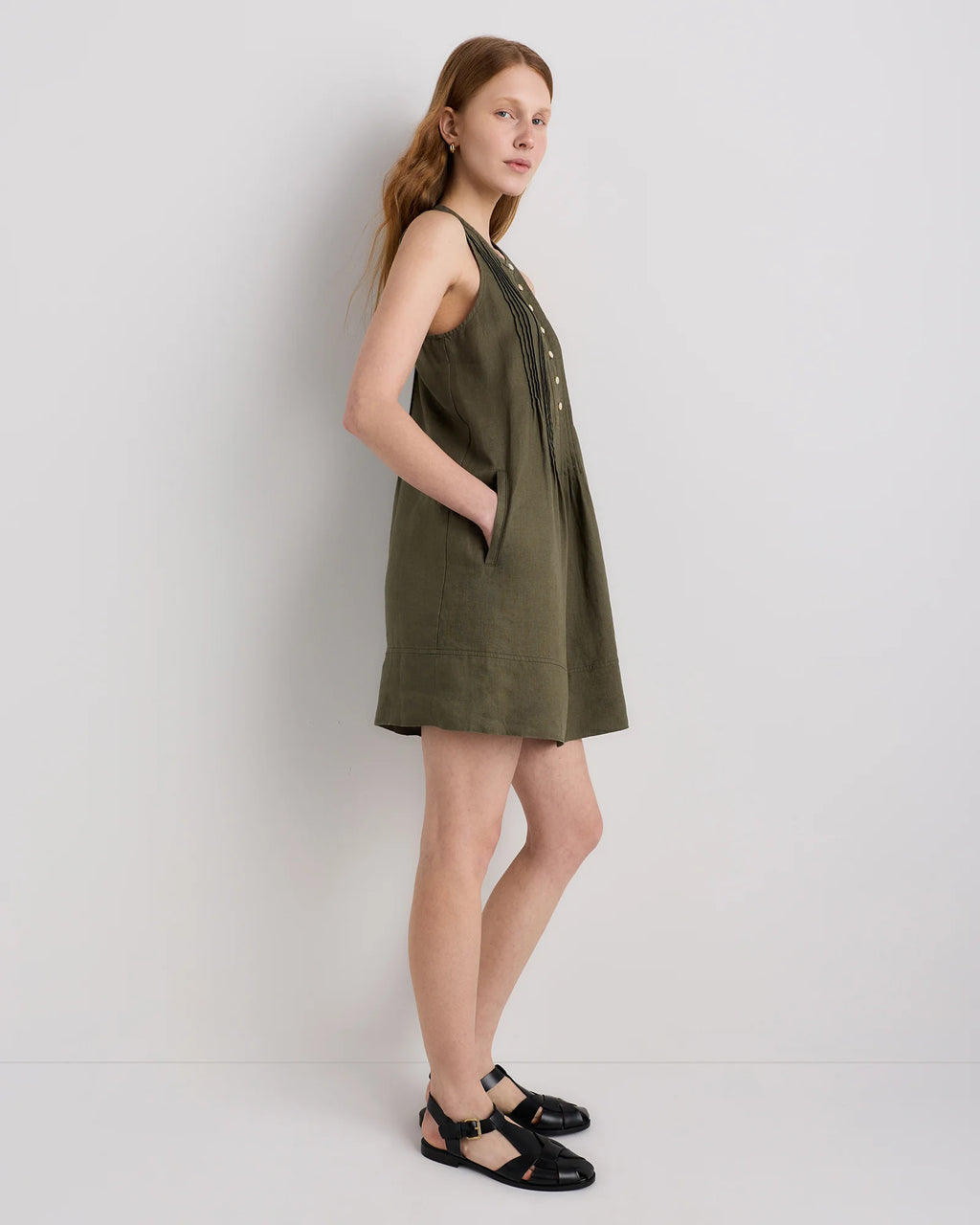 100% European Linen Sleeveless Swing Dress - XS / Classic Mini Gingham