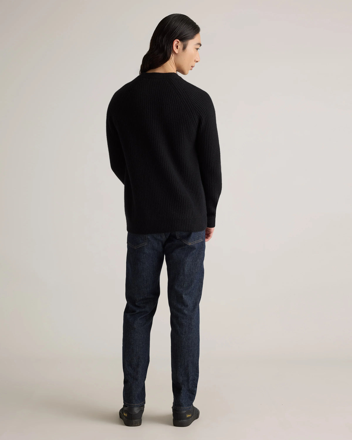 Mongolian Cashmere Fisherman Crewneck Sweater - S / Navy Marl