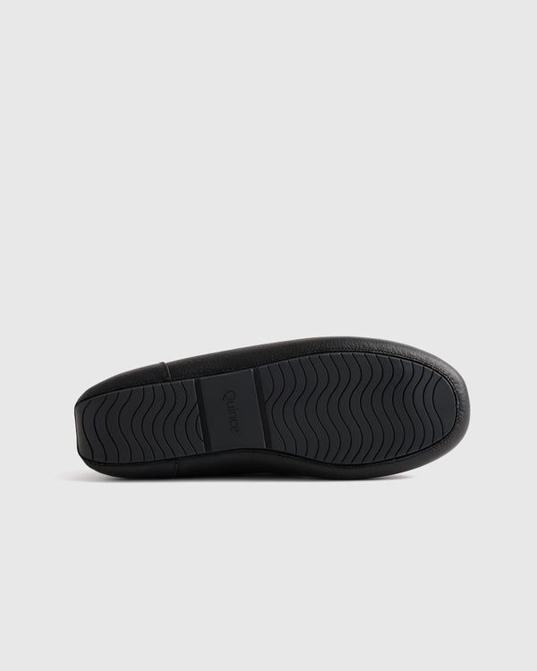 Italian Leather Handstitched Moccasin Slipper - 7 / Black