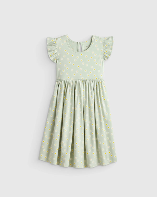 Organic Cotton Sleeveless Ruffle Dress - 2T / Aqua Daisy