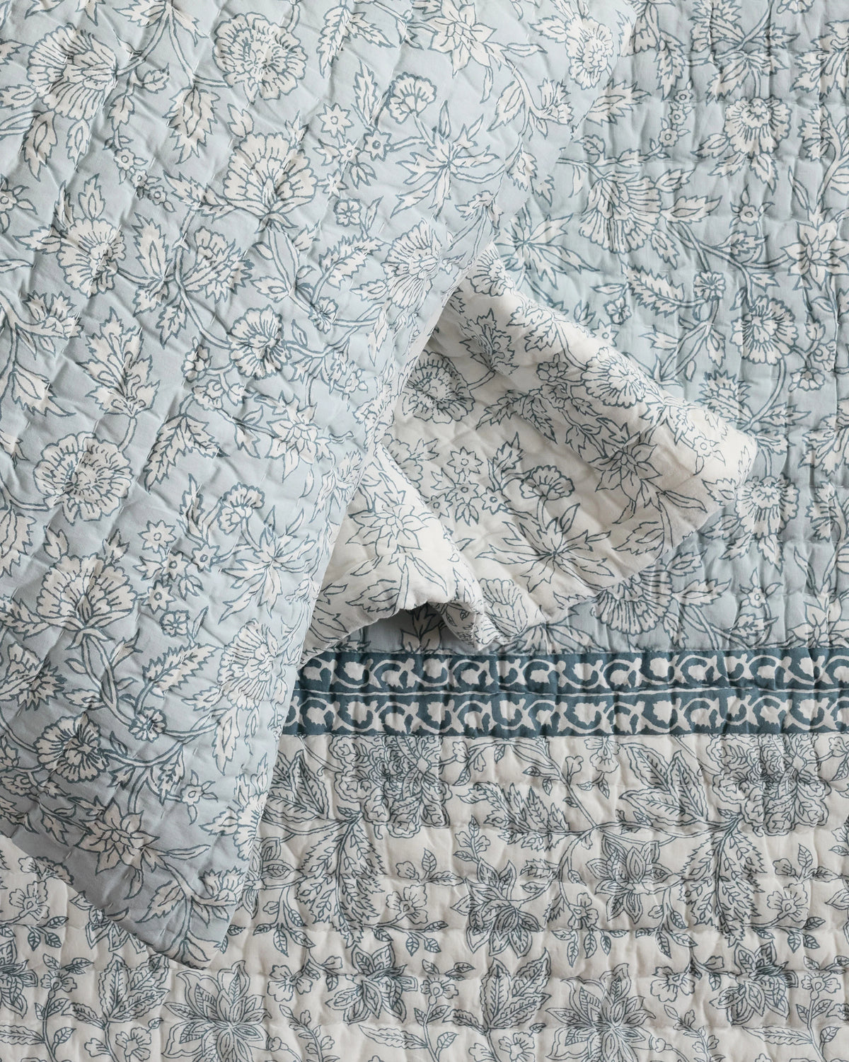 Organic Cotton Block Print Quilted Sham Set - Standard / Green