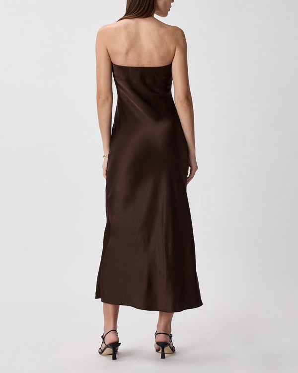 100% Washable Silk Strapless Midi Dress - XS / Hot Fudge