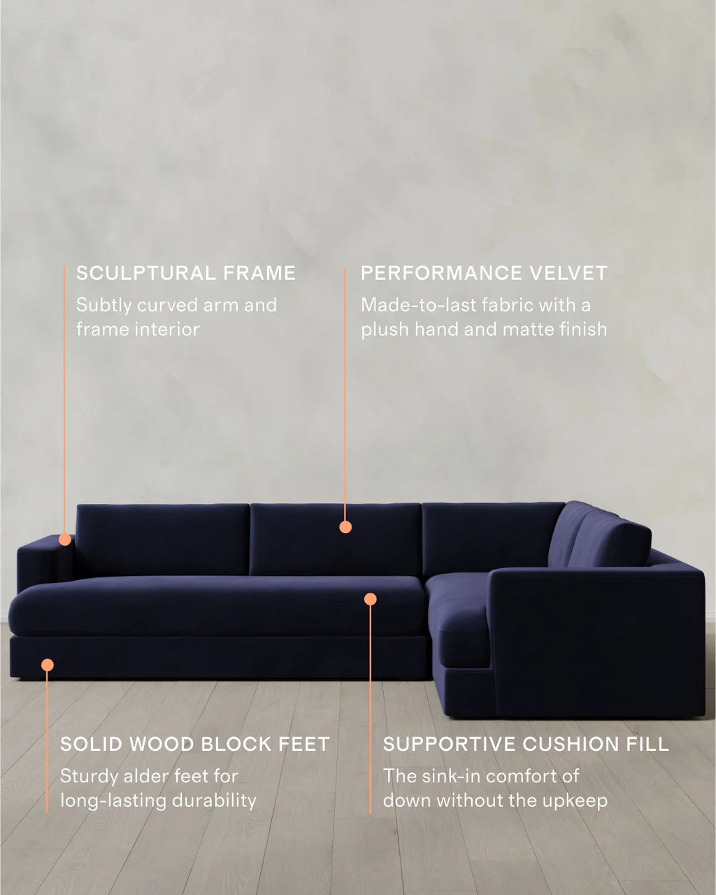 Sierra Curved Arm L Sectional in Performance Velvet - Right Arm / Sable
