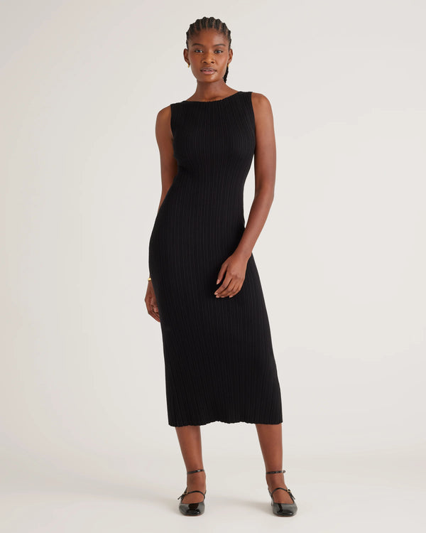 Cotton Cashmere Ribbed Sleeveless Midi Dress - XS / Heather Oatmeal
