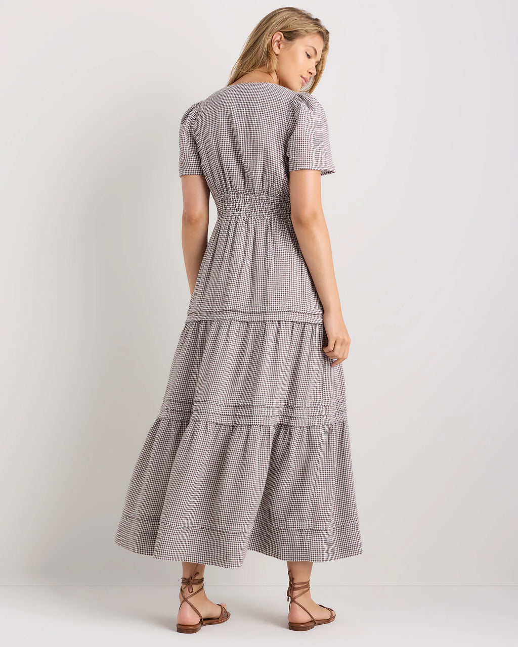 100% European Linen Tiered Maxi Dress - XS / Ivory Porcelain Blue Petite Floral