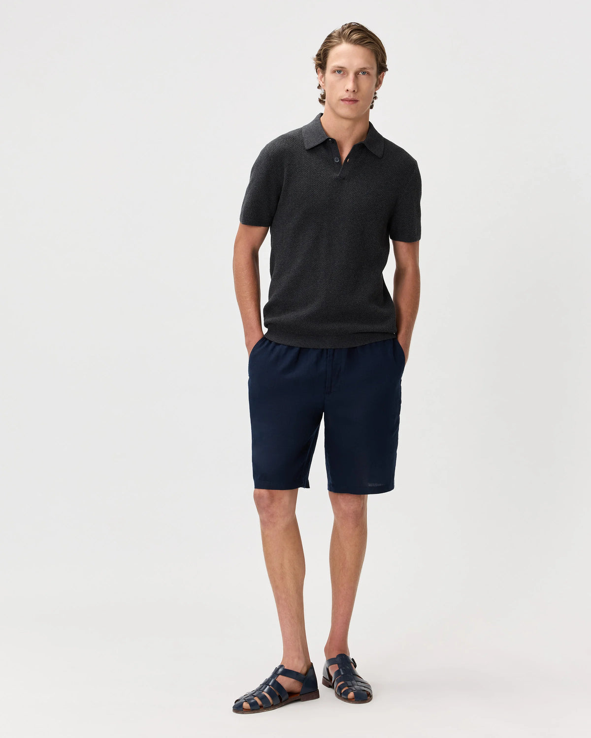 100% Organic Cotton Mesh-Stitch Sweater Polo - XS / Charcoal Main image