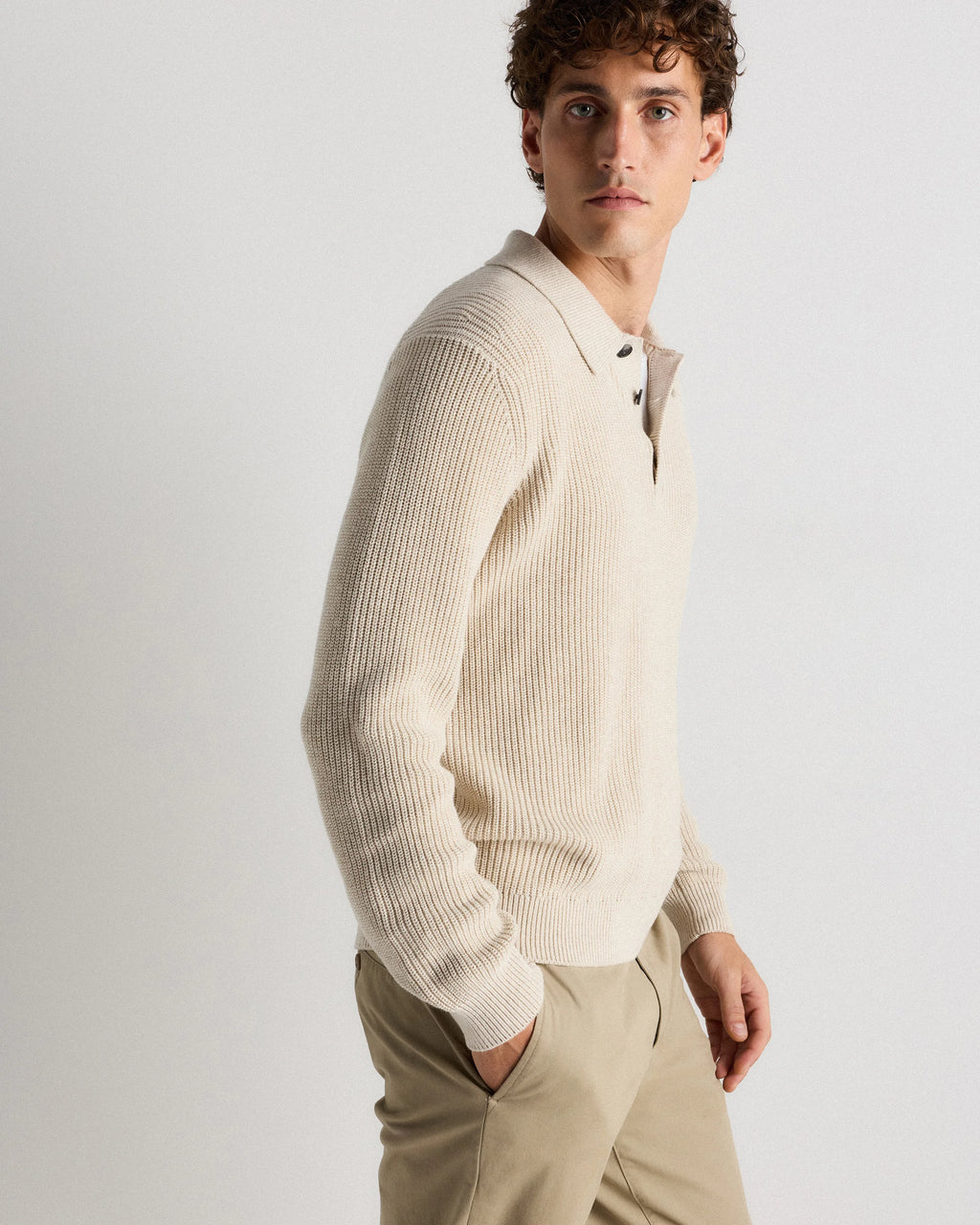 100% Organic Cotton Ribbed Polo Sweater - XS / Mid Heather Grey