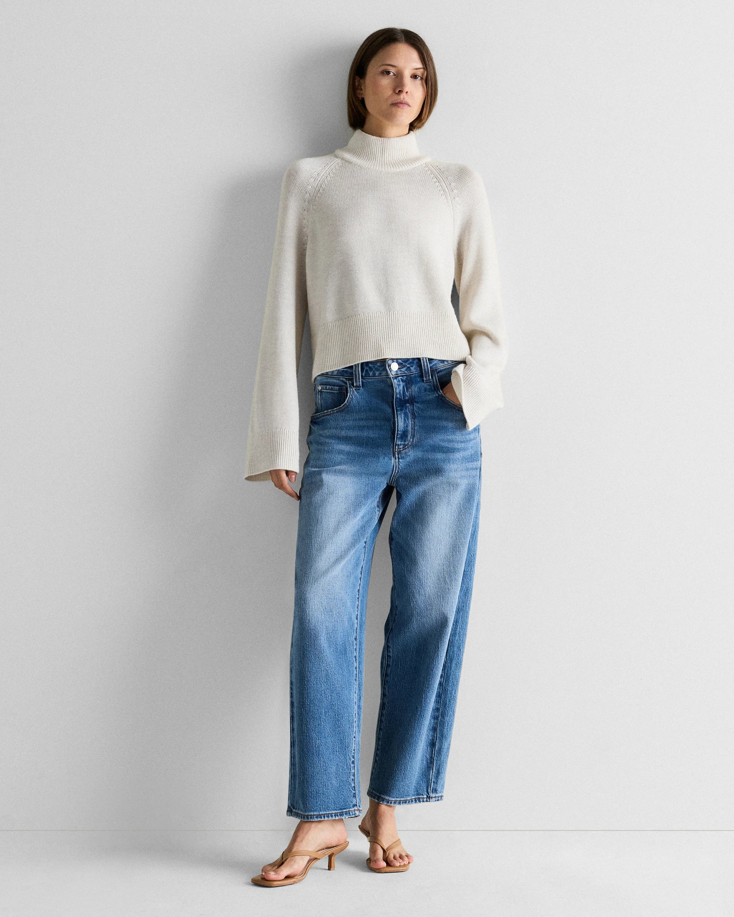 Australian Merino Wool Cropped Mock Neck Sweater - XS / Heather Bone Secondary image