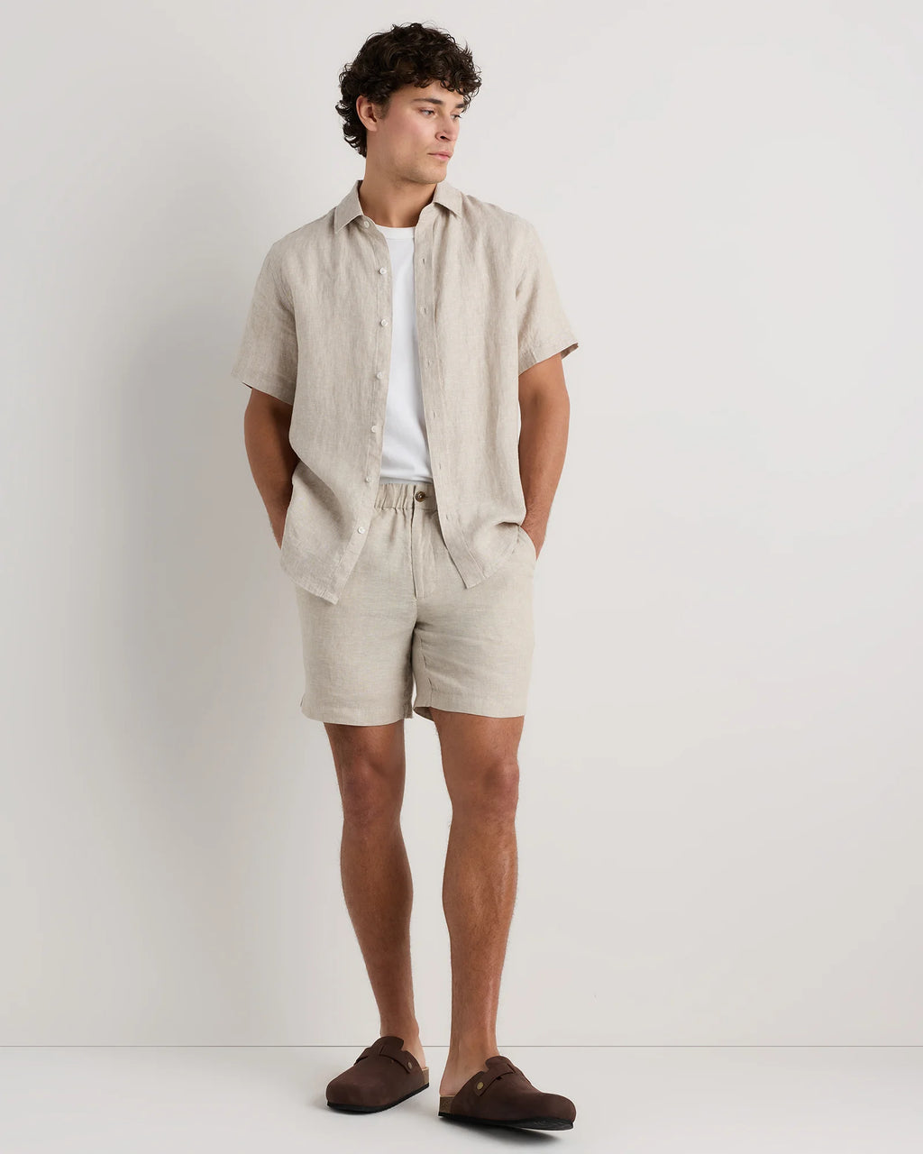 100% European Linen Shorts - 7" - S / Black