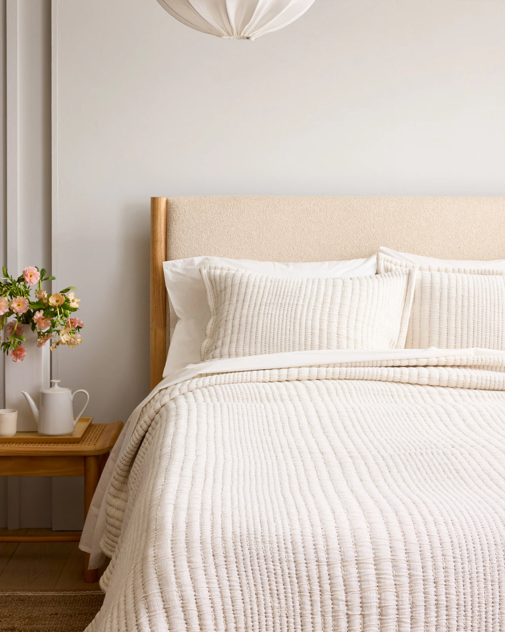 Organic Cotton Channel Stitch Sham Set - Standard / Coral Pink