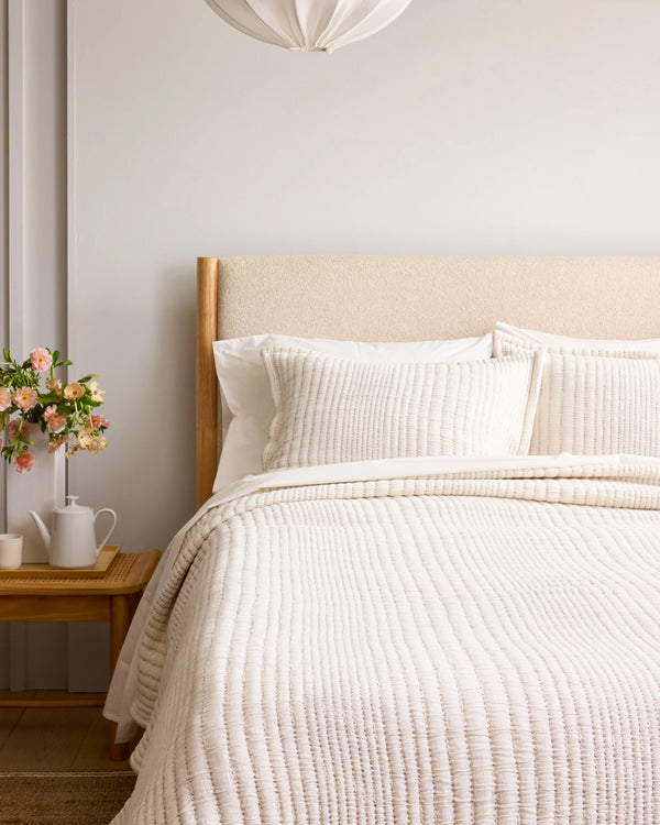 Organic Cotton Channel Stitch Coverlet Set - Twin / Coral Pink