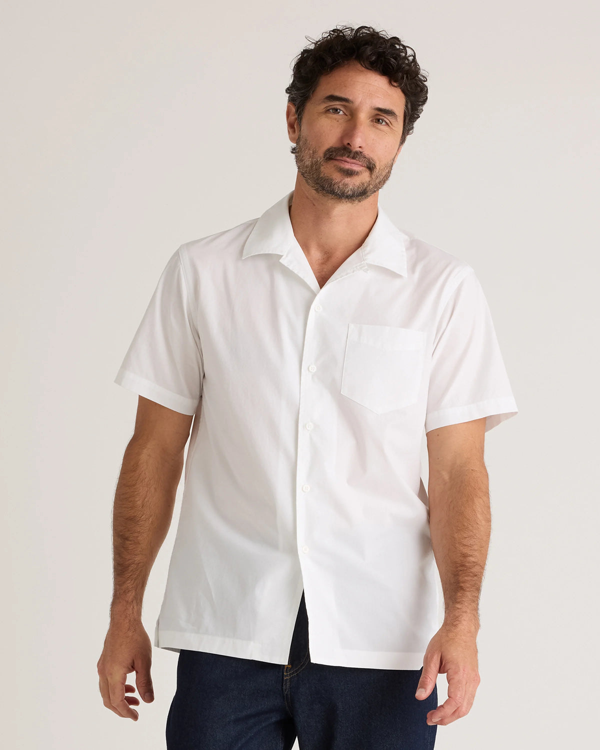Organic Cotton Stretch Poplin Camp Shirt - S / White Main image