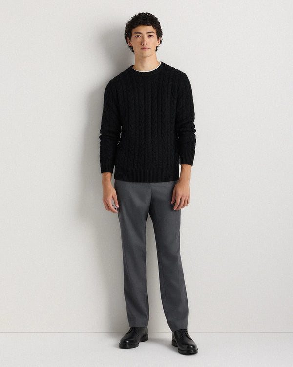 Australian Merino Wool Cable Crewneck Sweater - S / Heather Grey