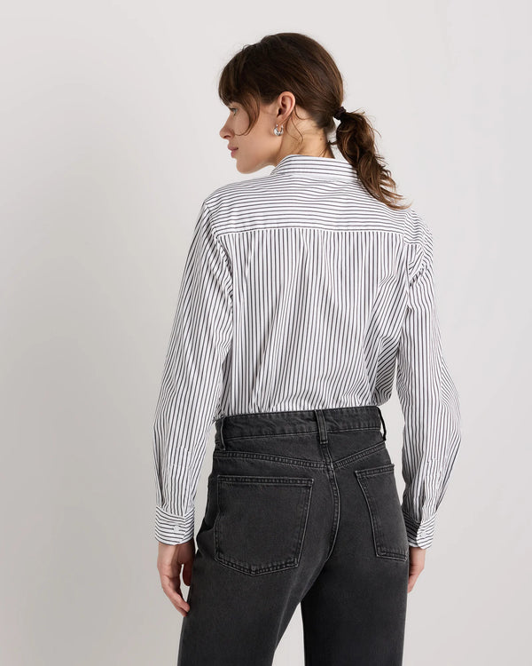 100% Organic Cotton Poplin Long Sleeve Shirt - XS / Delta Blue Double Stripe