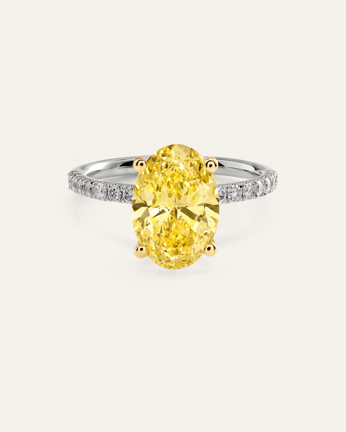 14K Gold Yellow Lab Grown Diamond Oval Pave Engagement Ring - 3ct - 4 / White Gold Main image