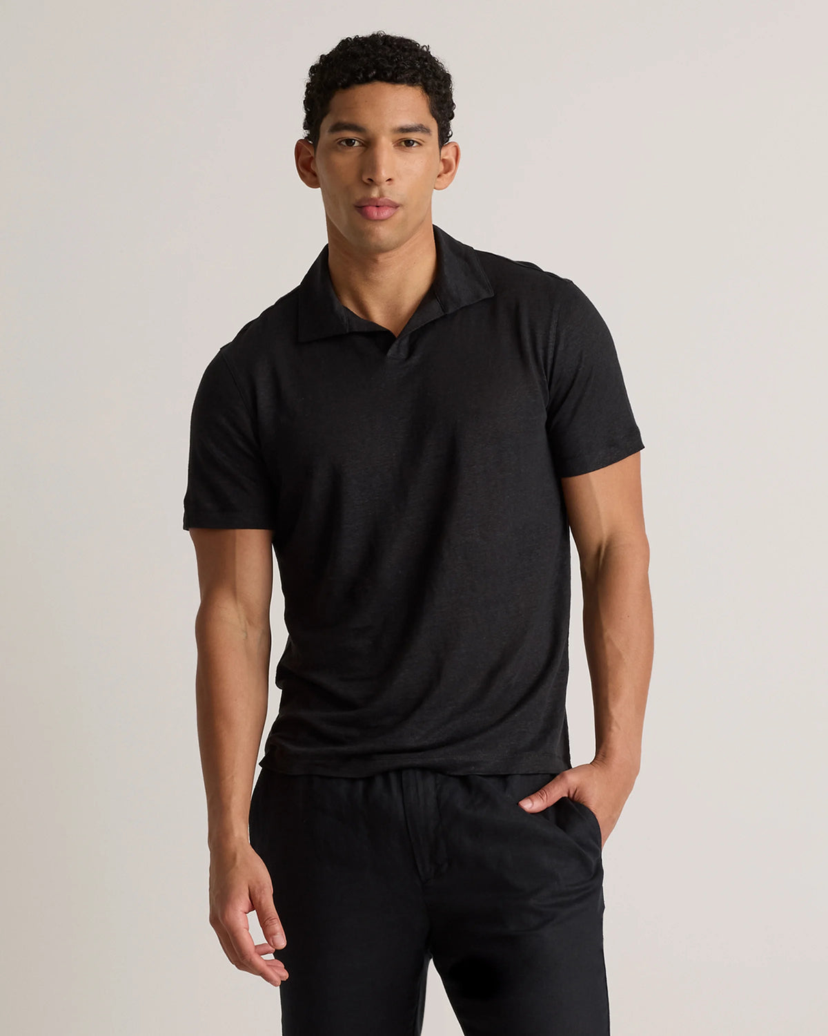 Men's 100% European Linen Jersey Polo - S / Black Main image