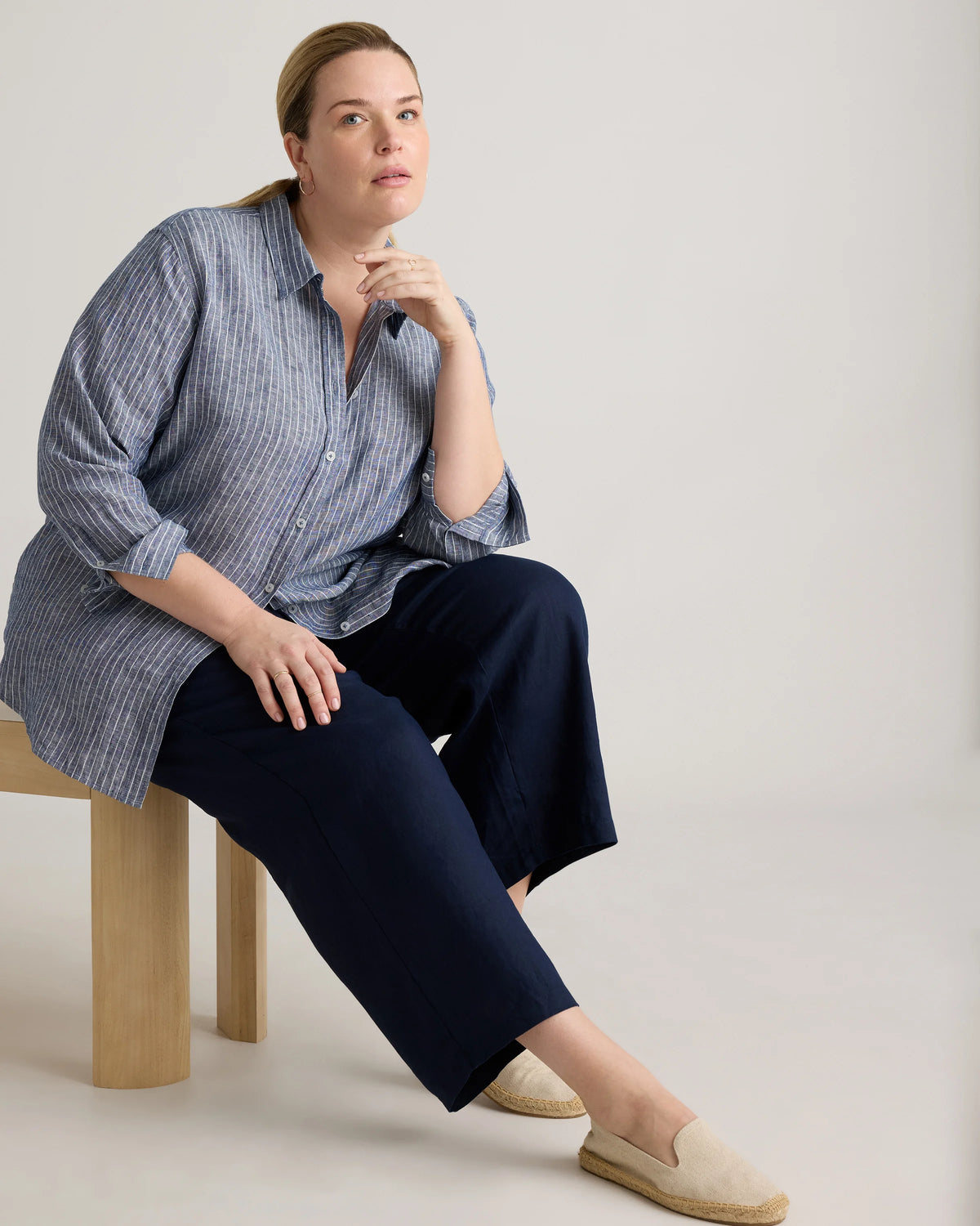 100% European Linen Long Sleeve Shirt - 1X / Flax