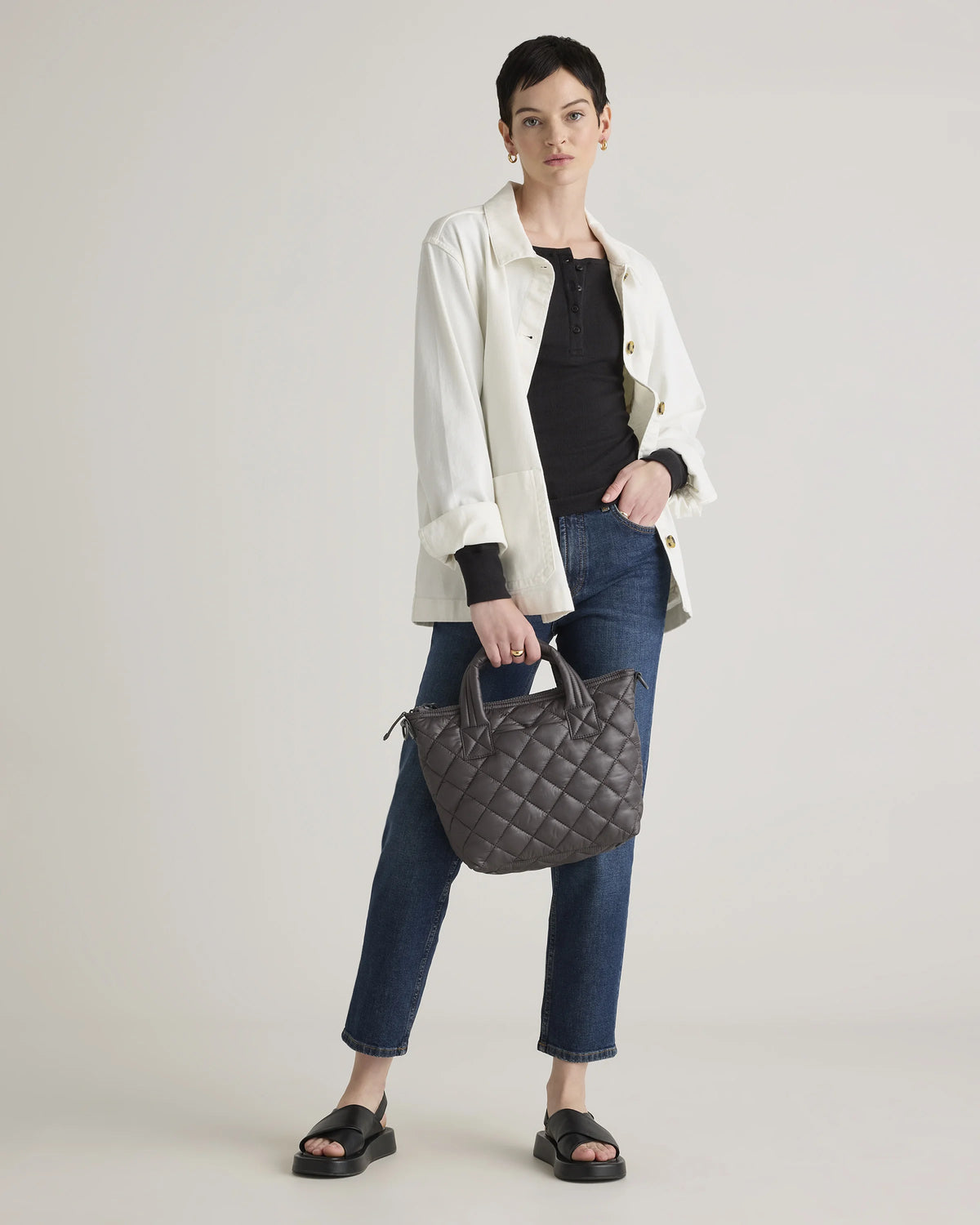 Transit Quilted Small Crossbody Tote - One Size / Taupe Brown