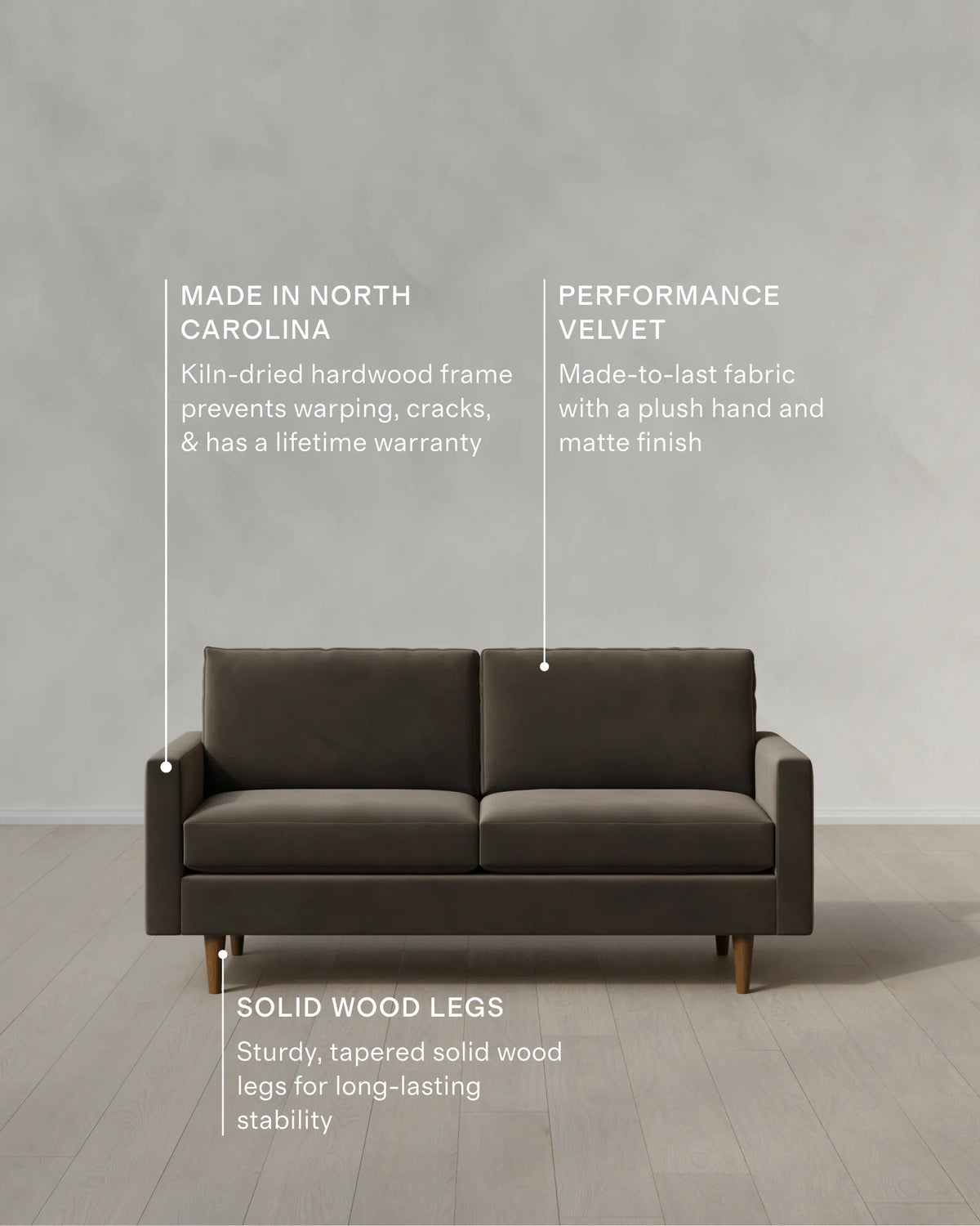 Atlas Midcentury Sofa in Performance Velvet - 6ft / Ivory