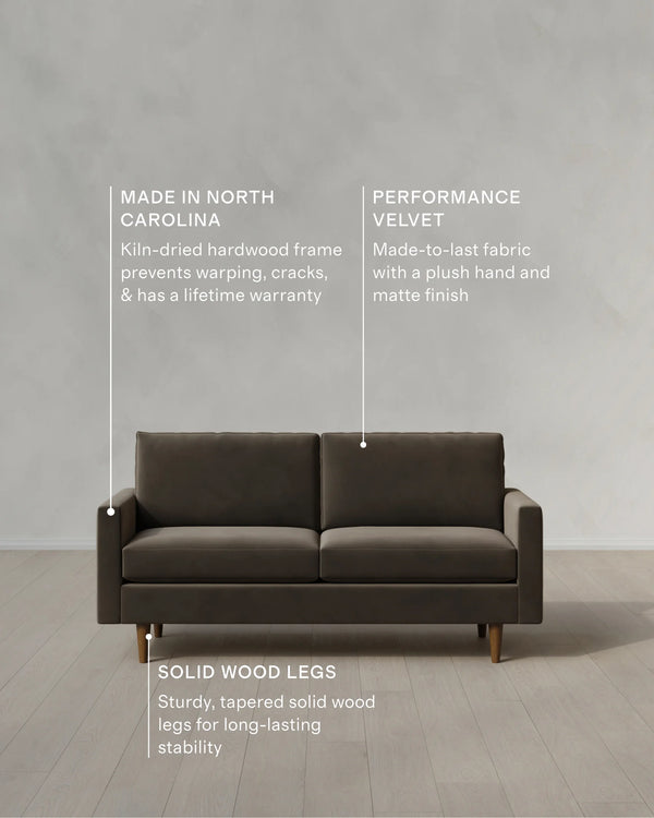Atlas Midcentury Sofa in Performance Velvet - 6ft / Ivory