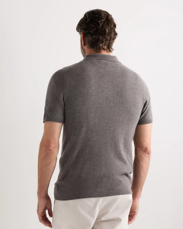 100% Mongolian Cashmere Short Sleeve Polo Sweater - S / Heather Storm Blue