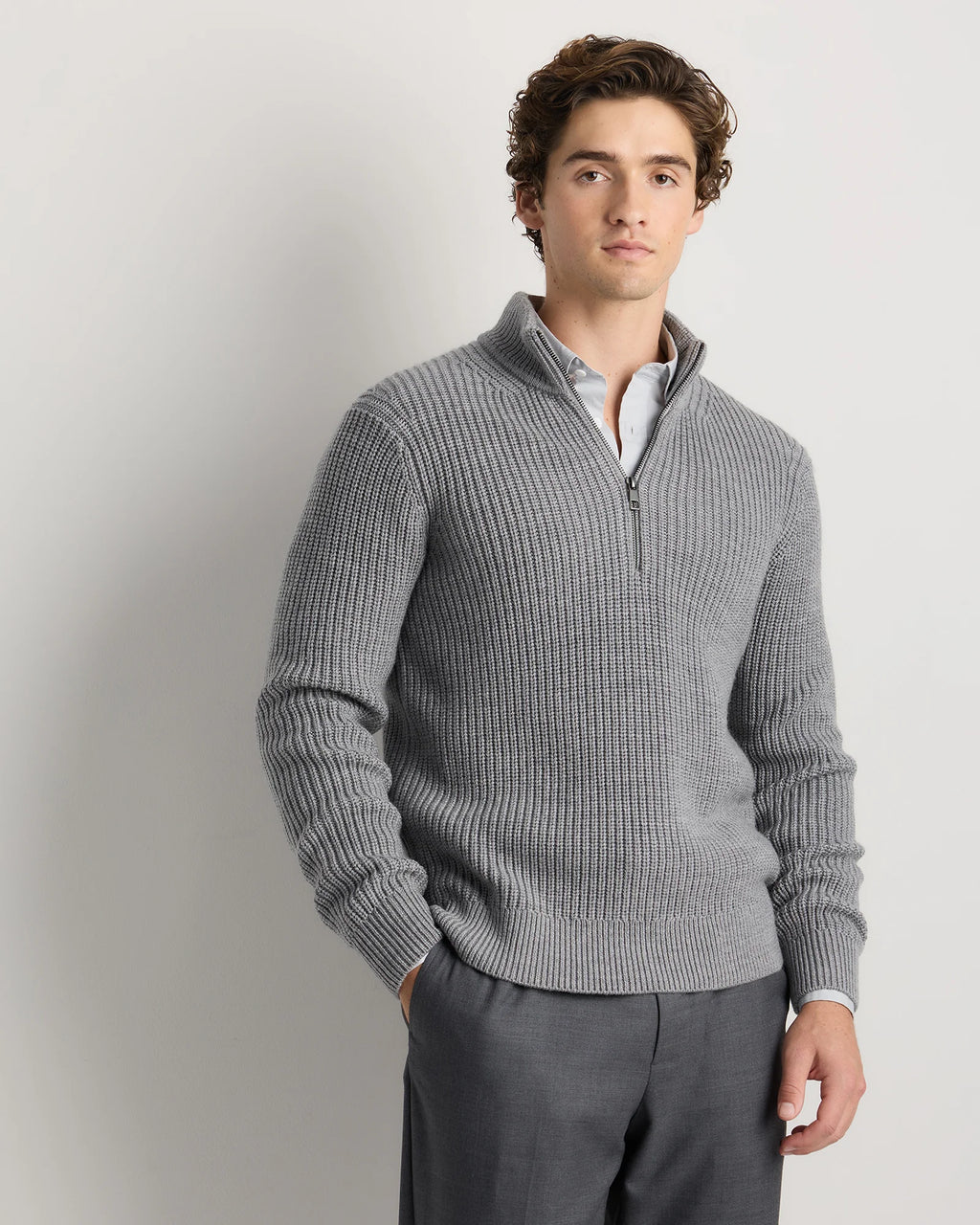 Australian Merino Wool Half Zip Sweater - S / Heather Bone