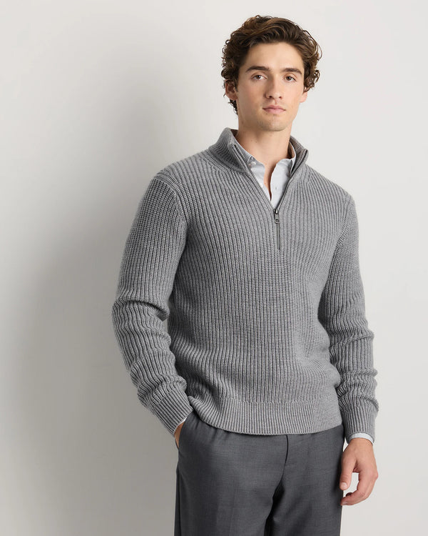 Australian Merino Wool Half Zip Sweater - S / Heather Bone