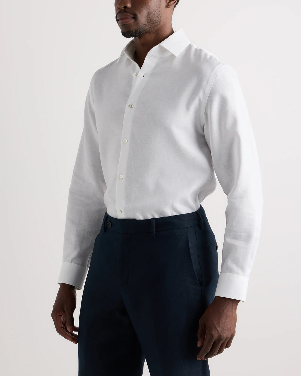 100% European Linen Wrinkle-Resistant Dress Shirt - S / Chambray Blue