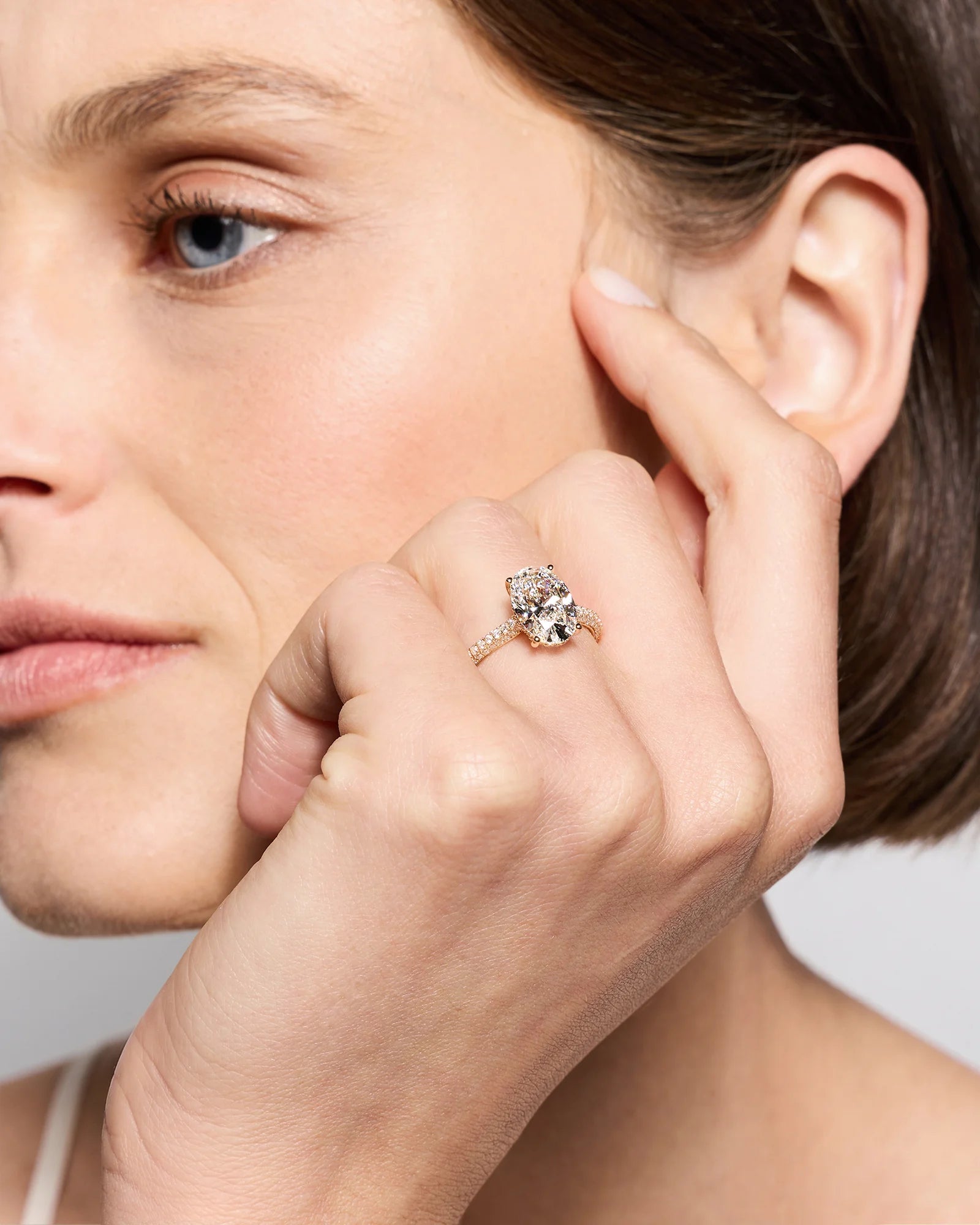 Lab Grown Diamond Oval Pave Cathedral Engagement Ring - 3ct - 4 / Yellow Gold Secondary image