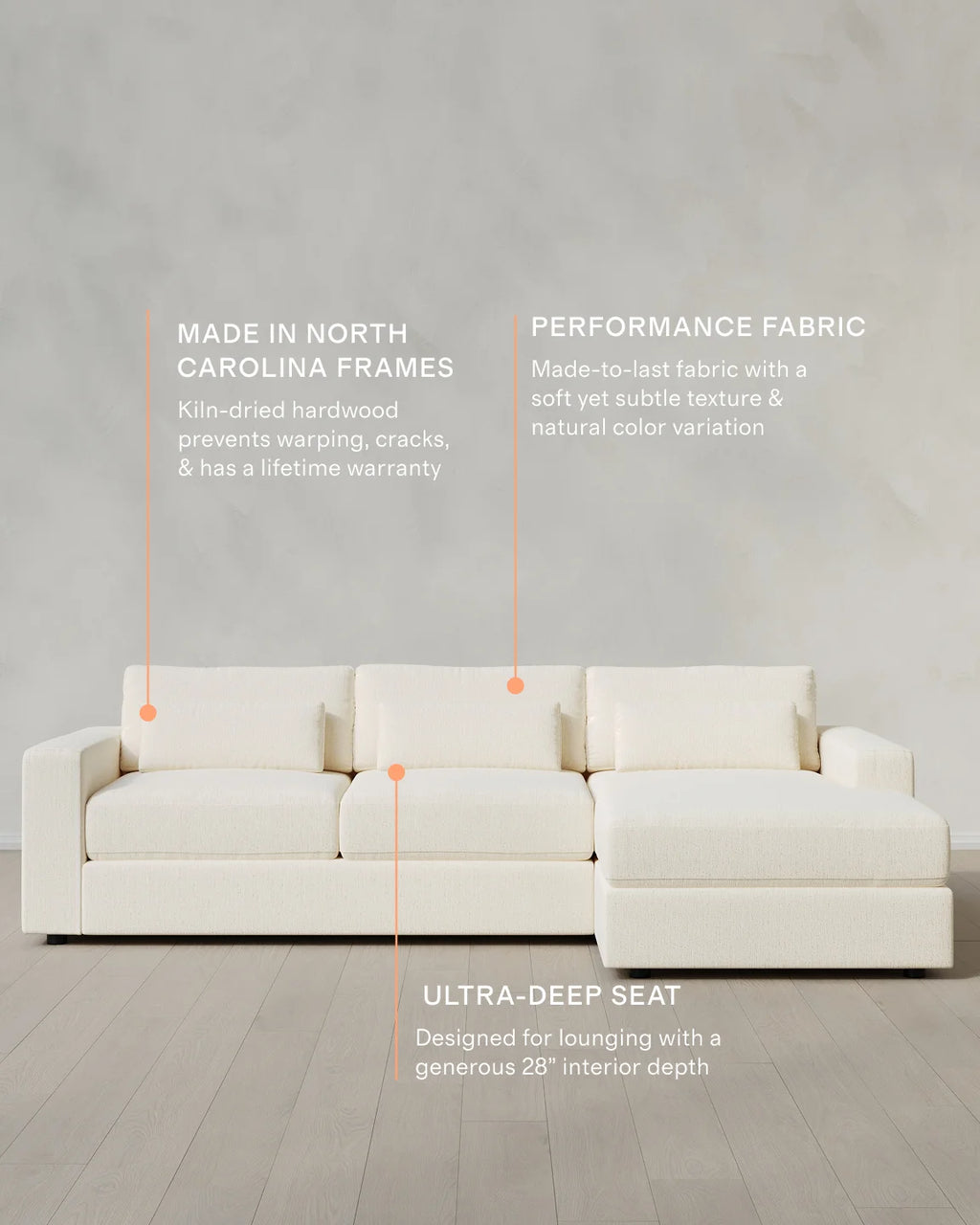 Ashford Deep Seat Chaise Sectional in Performance Chenille Linen Blend - 119" Right Arm / Ink
