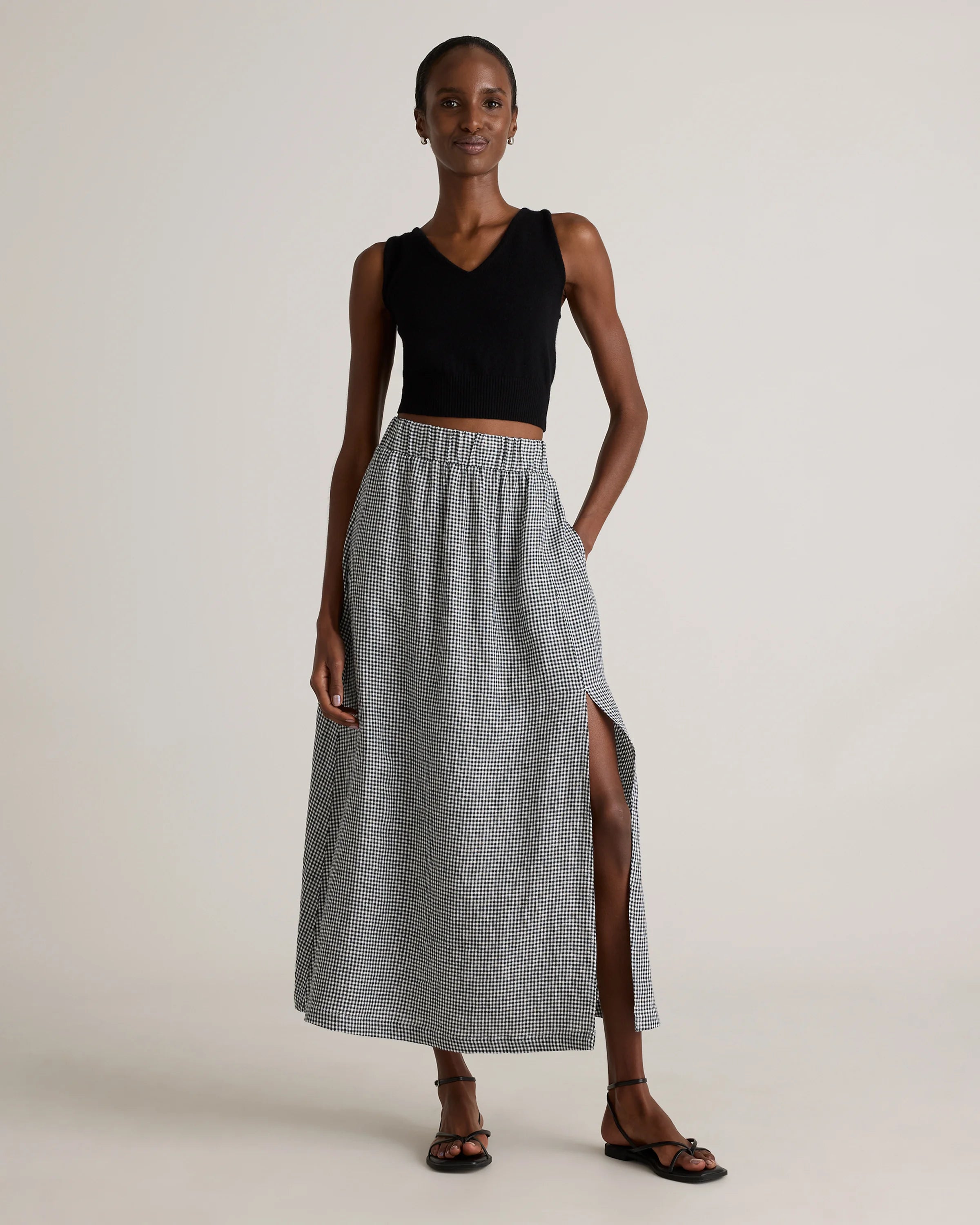 100% European Linen Maxi Skirt - XS / Classic Mini Gingham Secondary image