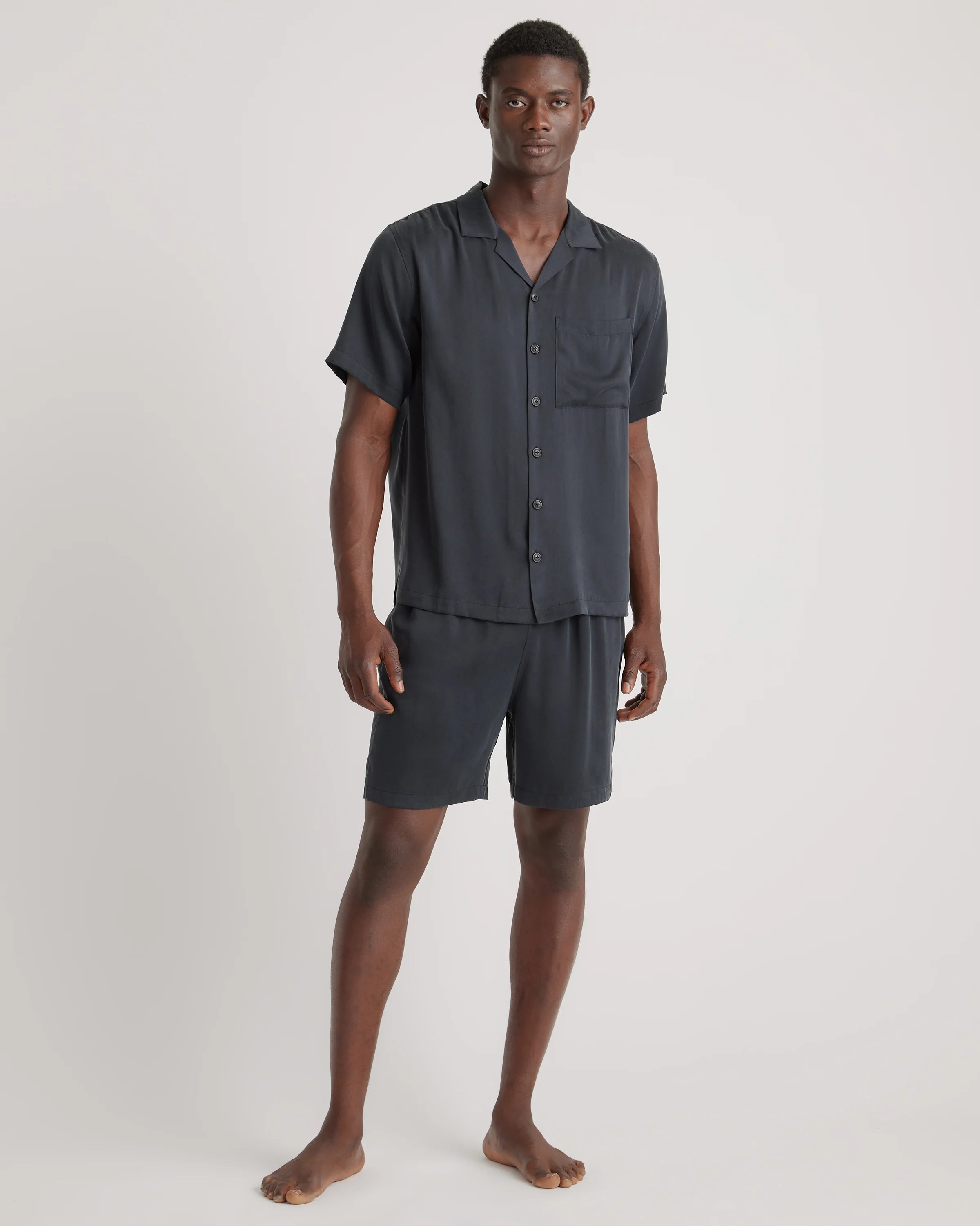 100% Washable Silk Button Down Short Set - S / Black Secondary image