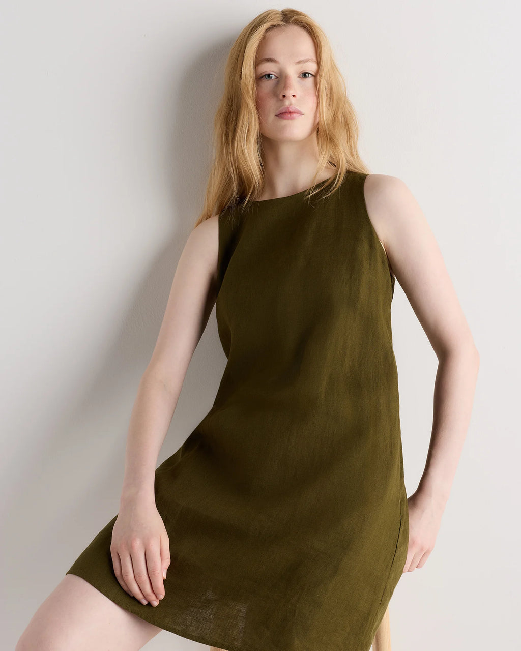 100% European Linen Tank Mini Dress - XS / Martini Olive