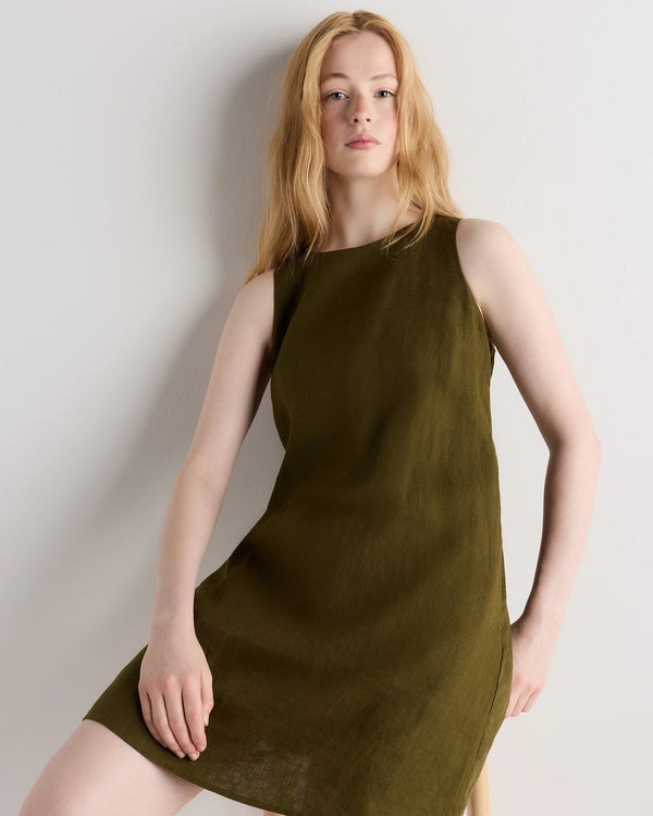 100% European Linen Tank Mini Dress - XS / Martini Olive